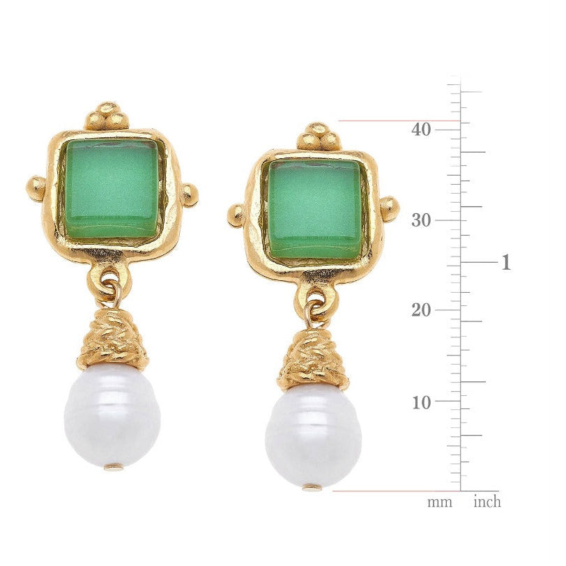 Charlotte Green French Glass and Pearl Earring