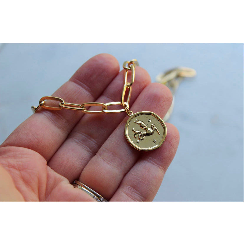 Zodiac Choker Necklace, Astrology Paperclip Necklace