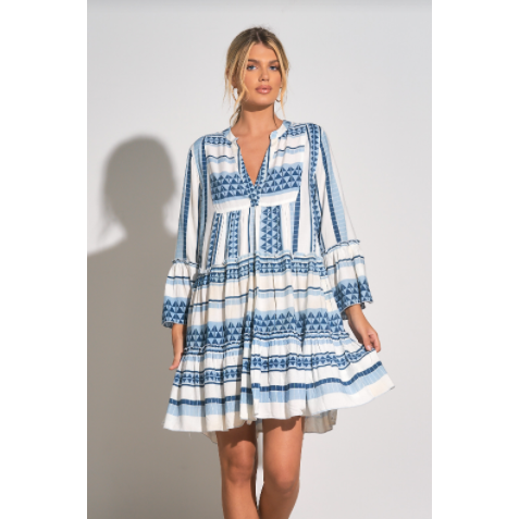 Blue and White Tiered Dress